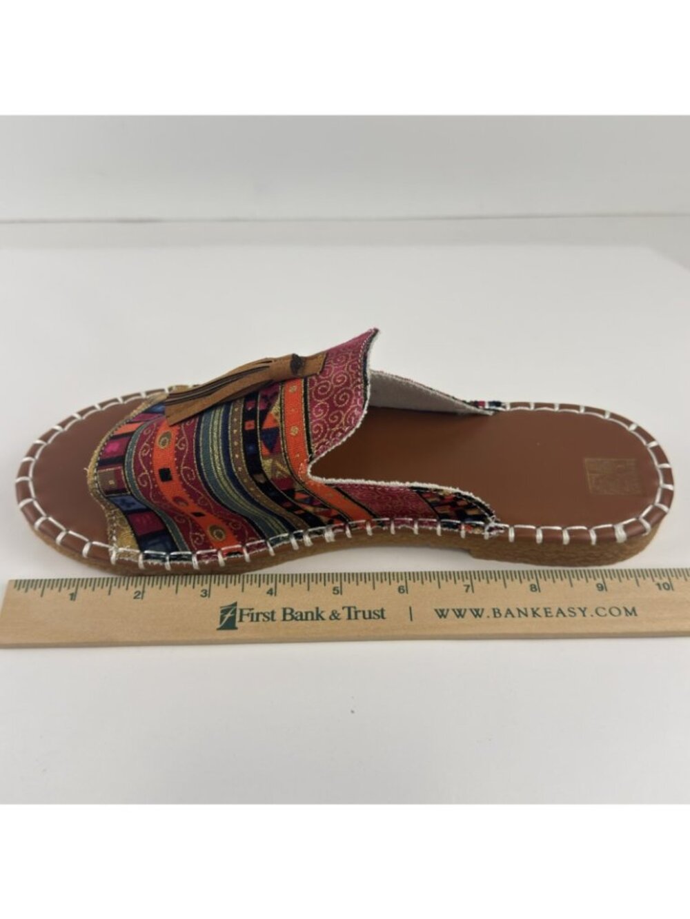 Boho Slide Sandals Womens 9.5 EU 41 Tassel Open Toe Multicolor Tribal Summer NEW - Picture 12 of 12